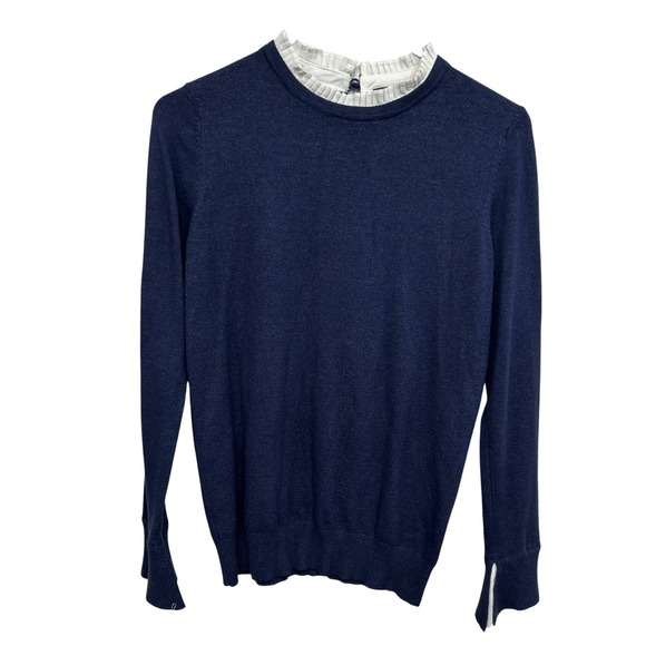 Vila Milano Women's Navy Blue Sweater w/ Ruffle Collar & Cuffs, Size S - Picture 1 of 6